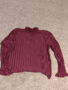 Women's Pleated Mock Neck Long-Sleeve Top - Purple